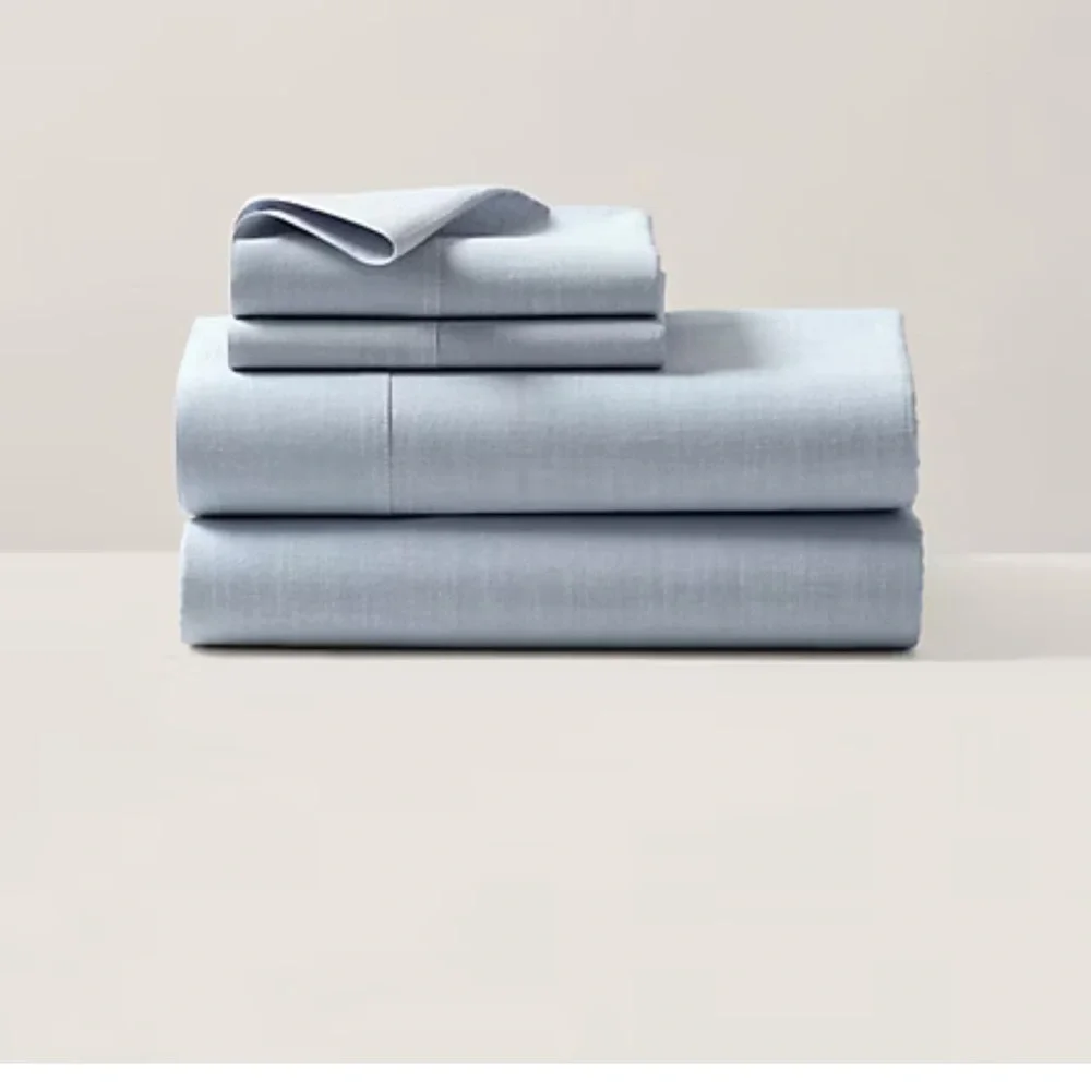 NEW $215 Ralph Lauren Chambray Workshirt queen flat Sheet only Blue cotton